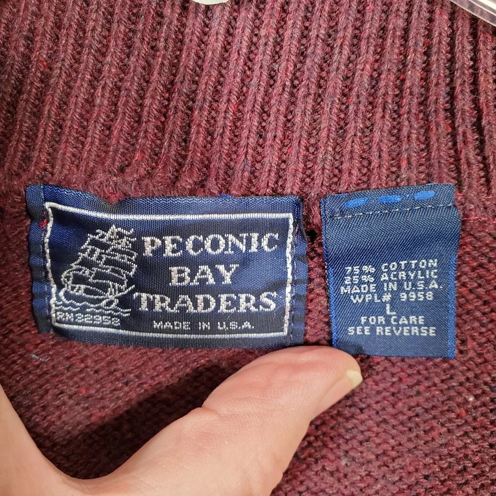 Vintage Peconic Bay Traders Cardigan Mens L Fair Isle Zip Front Nordic Ski Lodge